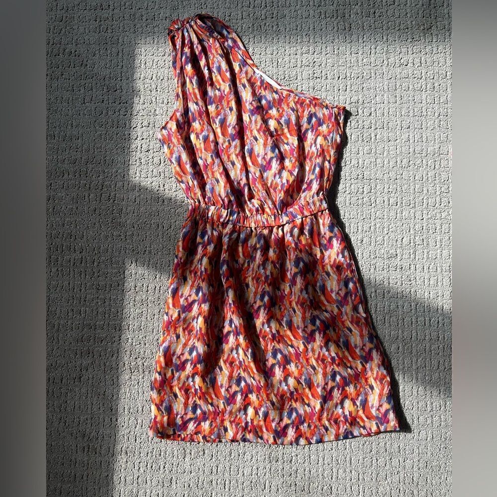 BCBGeneration Orange Glow Multi One Shoulder Mini Dress Sz XXS